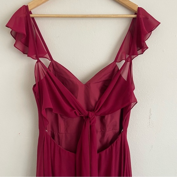 Azazie Everett A-Line V-Neck Ruched Chiffon Dress – Mulberry, Size 8 - Picture 5 of 6